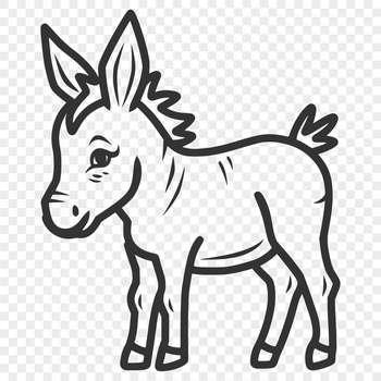A simple line drawing of a donkey standing on four legs, suitable for vector graphics.