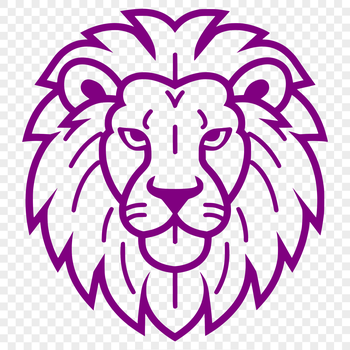 A simple line drawing of a lion's head with distinctive features, suitable for vector design and cutting machine projects.