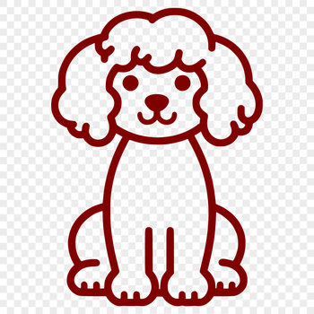 A simple line drawing of a cute sitting poodle in full body pose.