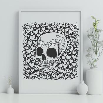 A stylized illustration of a skull in bold lines and minimalist design.