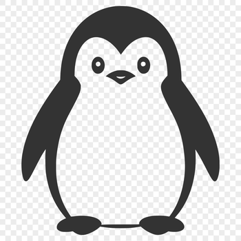Simple line drawing of a full body penguin, commonly used as a clip art or stencil.