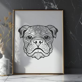 A vector graphic design featuring the facial profile of a bulldog.
