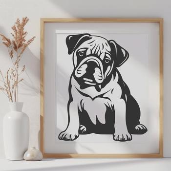 A full-body illustration of a bulldog sitting on its haunches, suitable for various design applications.