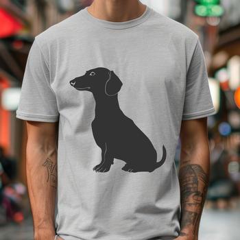 An illustration of a seated dachshund from head to paw.