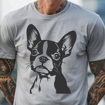Boston Terrier breed dog head illustration in vector format.
