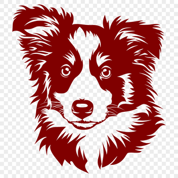 A close-up illustration of a Shetland sheepdog's head, suitable for digital design.