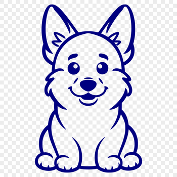 A simple line drawing of a corgi in full body sitting position.