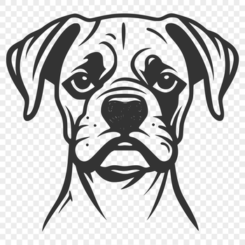 A digital illustration of a Boxer dog's head with facial features.