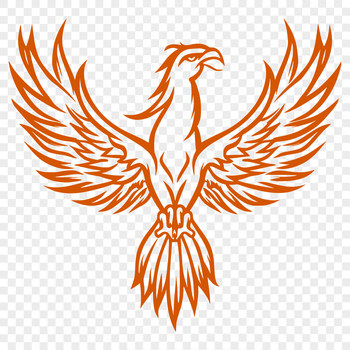 A mythical creature with vibrant plumage and outstretched wings, depicted in bold vector lines.