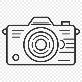Simple line drawing of a camera with photographic elements.