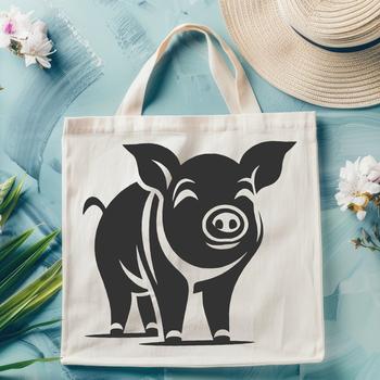 An SVG graphic design featuring a detailed pig in a natural outdoor setting.
