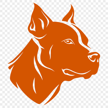 Close-up illustration of a Pitbull's head with detailed facial features.