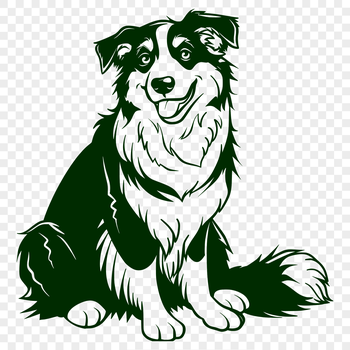 Close-up illustration of a seated Australian Shepherd dog with detailed fur texture.