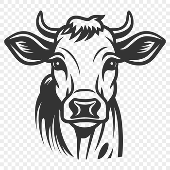 A stylized illustration of a cow's head.