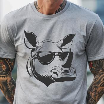 A cartoon rhino wearing trendy sunglasses, designed as a versatile vector graphic.