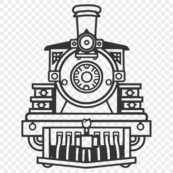 A stylized illustration of a train on a white background.