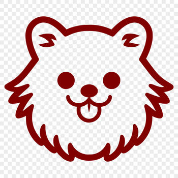 A simple line drawing of a small dog's head, representing a Pomeranian breed.
