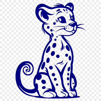 A full-body illustration of a domesticated ocelot sitting in a neutral background.