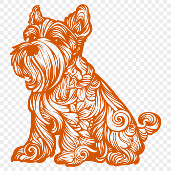 A detailed illustration of a sitting miniature schnauzer with ornate features.