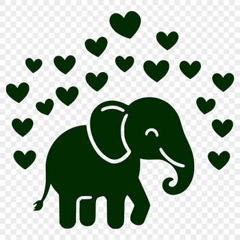 An illustration of a friendly elephant with love hearts incorporated into its design.