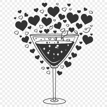 A cocktail in a glass with love hearts surrounding the rim.