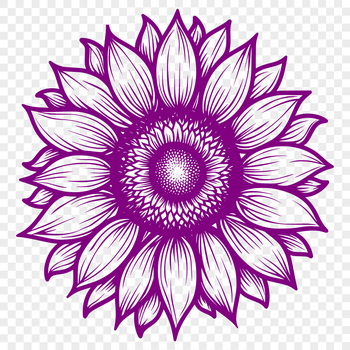 A high-quality digital illustration of a single sunflower in full bloom, with green leaves and stem.