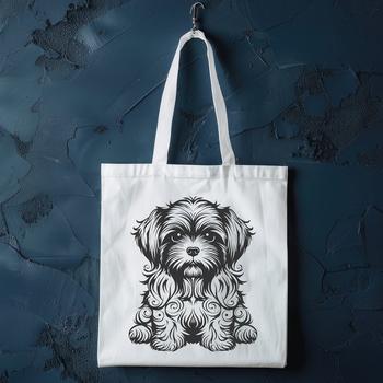 A full body illustration of a sitting Shih Tzu with ornate details.