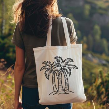 Illustration of a single palm tree in a tropical setting, suitable for vector graphics design.