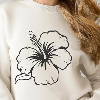 A simple line drawing of a hibiscus flower, suitable for gardening or floral designs.