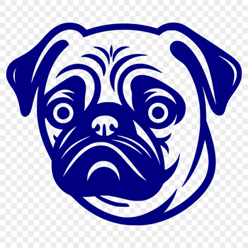 A simple line drawing of a pug dog's head.