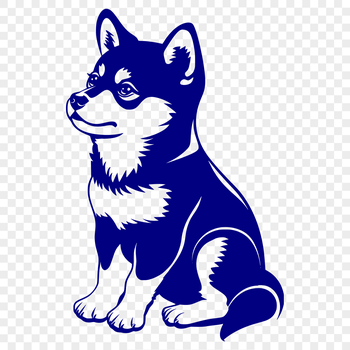 A full-body illustration of a sitting Shiba Inu dog breed with a calm expression.