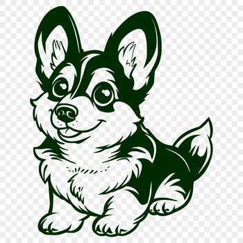 A full-body illustration of a Welsh Corgi breed dog in a sitting position.