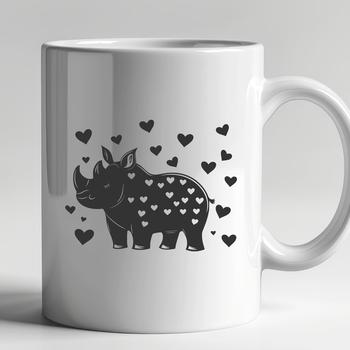 Rhino animal icon in vector format with love hearts surrounding it.