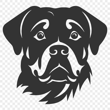 A high-quality illustration of a rottweiler dog's head with detailed features.