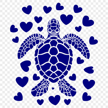 A full-body illustration of a sea turtle with intricate heart designs, suitable for various design applications.