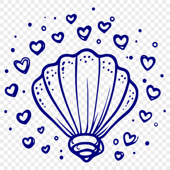 A stylized illustration of a seashell adorned with love hearts, perfect for seaside-themed designs.