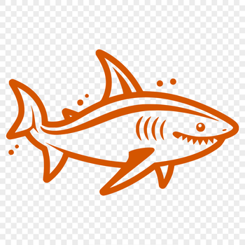 A full-body illustration of a cute shark swimming in the ocean.