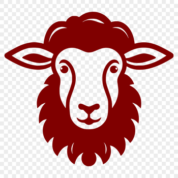 A simple line drawing of a sheep's head with basic facial features.