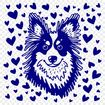 A breed-specific illustration of a Shetland sheepdog's head.