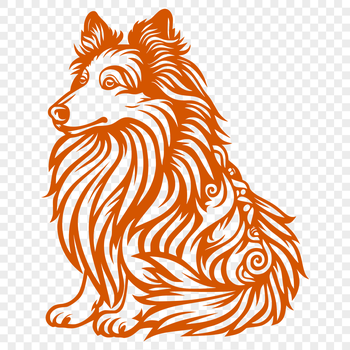A detailed illustration of a Shetland sheepdog sitting in profile view, suitable for clip art or vector design projects.
