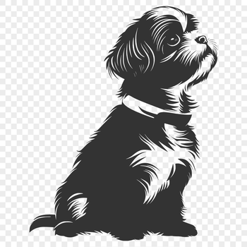 A full-body illustration of a sitting Shih Tzu dog with a flat face and long fur.
