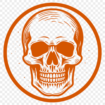 A dark-colored Halloween-themed SVG graphic featuring a skull and witchcraft symbols.