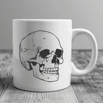 A detailed illustration of a skull in various artistic styles, ideal for Halloween decorations or tattoo designs.