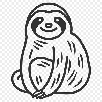 A simple line drawing of a sloth in full-body view, suitable for digital cutting machines and vector design.