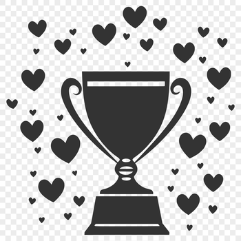 A trophy made up of interlocking love hearts, symbolizing a winning achievement in sport.