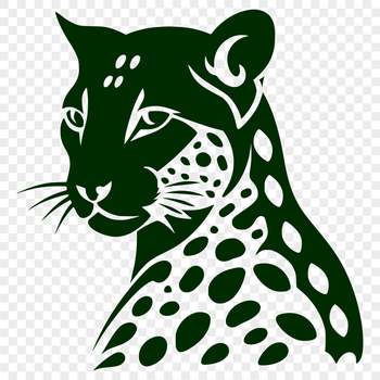 A detailed illustration of an ocelot's head with sharp features and fur texture.