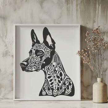 A detailed illustration of a Doberman Pinscher's head, ideal for vector art projects.