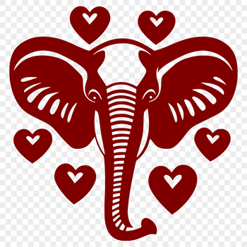 A vector illustration of an elephant adorned with love hearts.