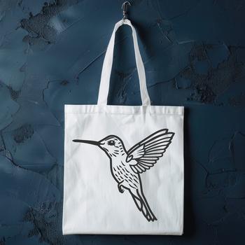 An intricately designed vector image of a hummingbird, highlighting its unique features and movements while flying.