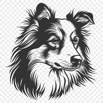 A Shetland Sheepdog's head with distinctive features, suitable for vector design and cutting machine projects.